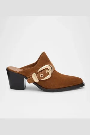 Stuart Weitzman Maven Suede Buckle Western Mules