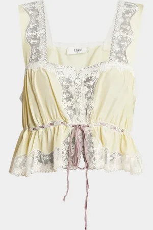 Chloé Lace-Trim Silk Crop Peplum Top
