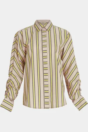 Silvia Tcherassi Caritina Striped Ruched-Sleeve Button-Down Blouse
