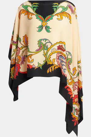 Etro Asymmetric Printed Silk Poncho