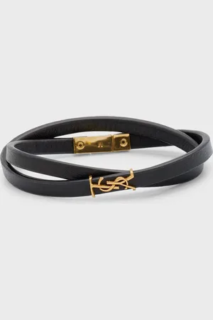Saint Laurent Thin Leather Double Wrap YSL Bracelet