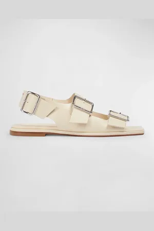 Aeyde Thekla Leather Dual Buckle Slingback Sandals