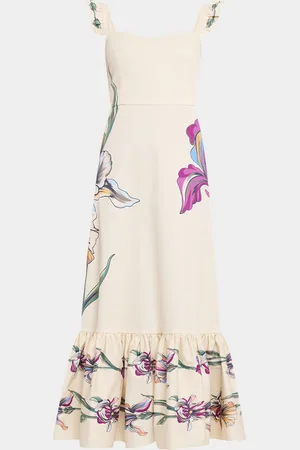 La DoubleJ Gingerbread Floral Ruffle Sleeveless Midi Dress