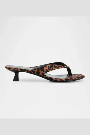 Stuart Weitzman Rio Leopard-Print Nylon Kitten-Heel Thong Sandals
