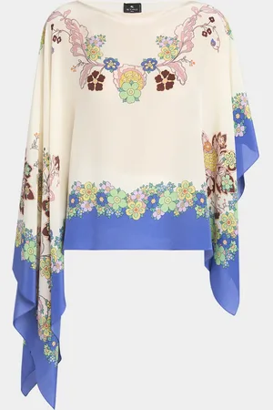 Etro Asymmetric Floral Silk Poncho