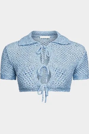 AREA Sequined Crochet Cropped Cardigan