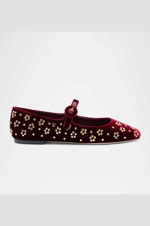 Larroude Blair Studded Velvet Mary Jane Ballerina Flats