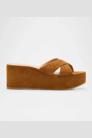 Stuart Weitzman Dayna Suede Crisscross Wedge Sandals