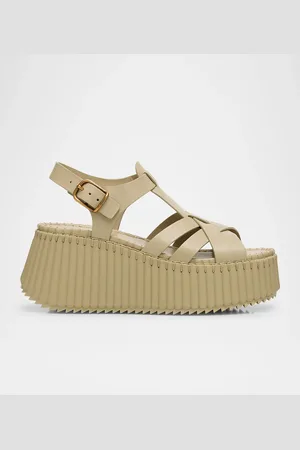 Chloé Nama Leather T-Strap Platform Sandals
