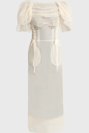 Simone Rocha Crystal Petal-Sleeve Laced Corset Midi Dress