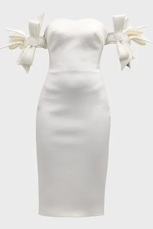 JOVANI Off-Shoulder Bow-Embellished Midi Dress
