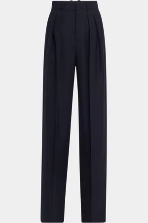 Saint Laurent Double-Pleated Straight-Leg Wool Pants