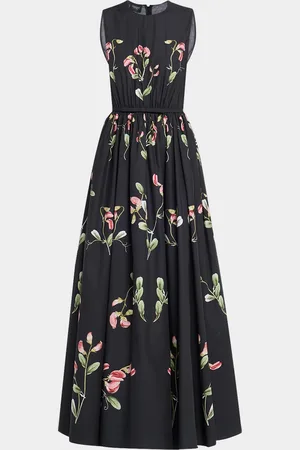 Giambattista Valli Flower-Print Bow Sleeveless Midi Dress