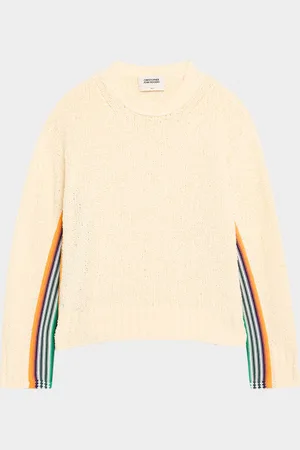 Christopher John Rogers Striped-Side Boucle Knit Crewneck Sweater