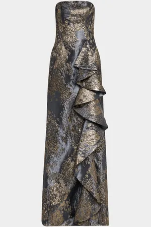 JOVANI Strapless Metallic Jacquard Trumpet Gown