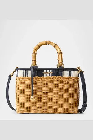 VERONICA BEARD Woven Wicker Crossbody Bag with Striped Canvas