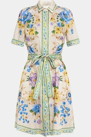 Mary Katrantzou Chima Printed Short-Sleeve Belted Shirtdress