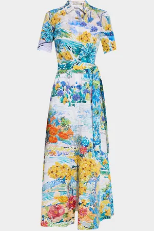 Mary Katrantzou Como Printed Short-Sleeve Belted Midi Shirtdress