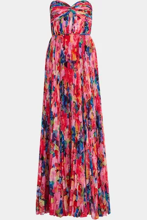 JOVANI Strapless Pleated Floral- Gown