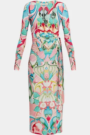 Mary Katrantzou Karola Long-Sleeve Wrap Midi Dress