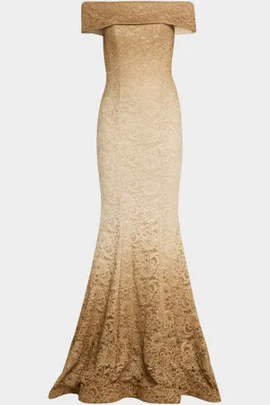 JOVANI Off-Shoulder Ombre Shimmer Lace Mermaid Gown