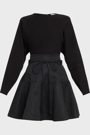 ULLA JOHNSON Aremi Long-Sleeve Flared Combo Mini Dress
