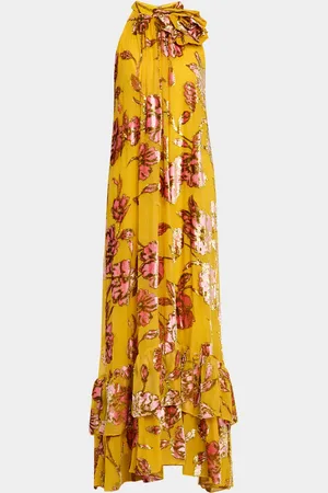 JOVANI Fil Coupe Tiered Halter Maxi Dress