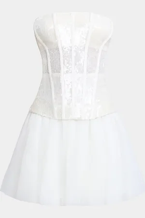 BCBG Max Azria Strapless Tulle & Sequin Lace Corset Mini Dress