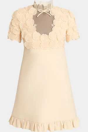 VALENTINO GARAVANI Floral Applique Crepe Mini Dress