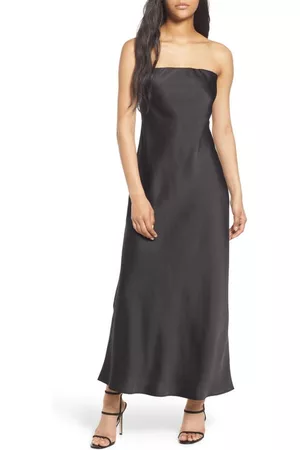 WAYF Women Evening Dresses - Strapless Matte Satin Bias Cut Gown in Black at Nordstrom