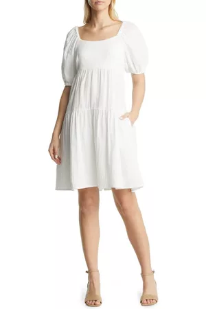 Caslon Caslon(r) Puff Sleeve Cotton Dress in at Nordstrom
