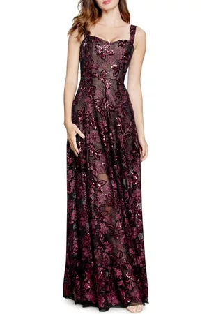 Dress The Population Anabel Floral Sequin Fit & Flare Gown in Port at Nordstrom