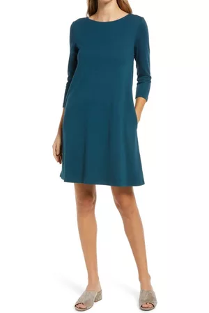 Caslon Caslon(r) Cotton Knit Swing Dress in Teal Abyss at Nordstrom