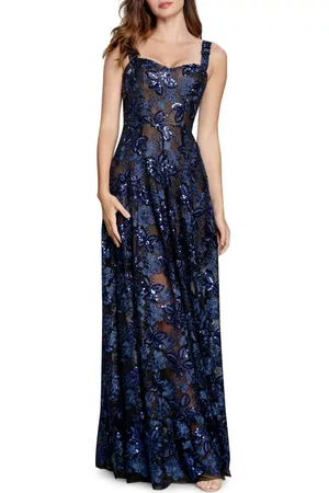 Dress The Population Anabel Floral Sequin Fit & Flare Gown in Navy at Nordstrom