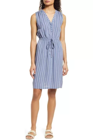 Caslon Women Printed Dresses - Caslon(r) Stripe Print Sleeveless Dress in Blue- White Stripe at Nordstrom