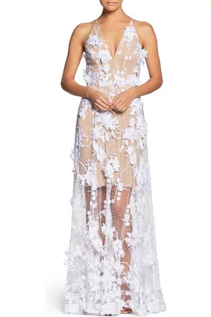 Dress The Population Sidney Deep V-Neck 3D Lace Gown in at Nordstrom