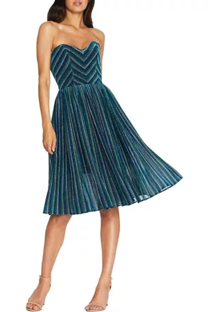 Dress The Population Women Party Dresses - Rosalie Metallic Stripe Strapless Cocktail Dress in Electric Blue Multi at Nordstrom
