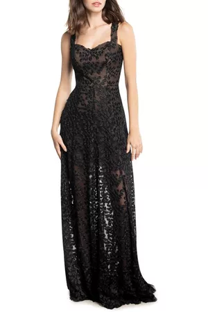 Dress The Population Anabel Semisheer Sweetheart Neck Gown in Black at Nordstrom