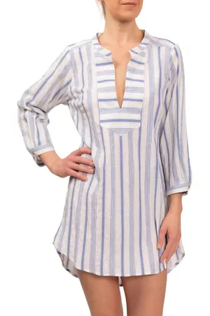 EVERYDAY RITUAL Women Pajamas - Hailey Stripe Cotton Pajama Tunic in Blueberry Stripe at Nordstrom