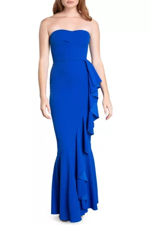 Dress The Population Women Evening Dresses - Paris Ruffle Strapless Mermaid Gown in Electric Blue at Nordstrom