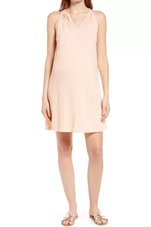 Maternal America V-Neck Cotton Trapeze Maternity Dress in Peach at Nordstrom