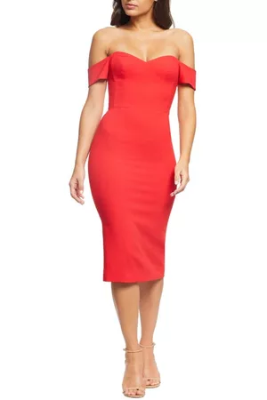 Dress The Population Bailey Off the Shoulder Body-Con Dress in Rouge at Nordstrom