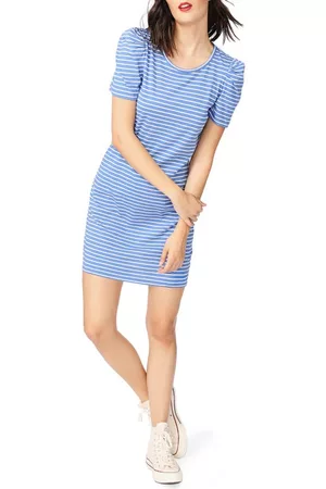 Court & Rowe Classic Stripe Puff Short Sleeve Cotton Dress in Villa Azul at Nordstrom