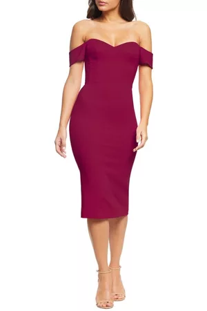 Dress The Population Bailey Off the Shoulder Body-Con Dress in Dark Magenta at Nordstrom