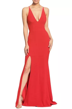 Dress The Population Iris Slit Crepe Gown in Rouge at Nordstrom