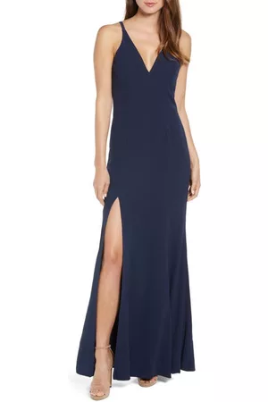 Dress The Population Iris Slit Crepe Gown in Midnight at Nordstrom