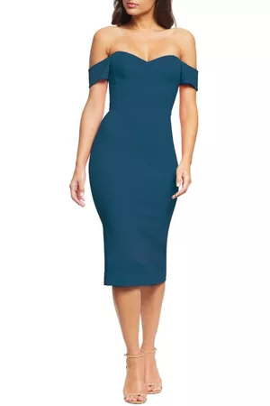 Dress The Population Bailey Off the Shoulder Body-Con Dress in Peacock at Nordstrom