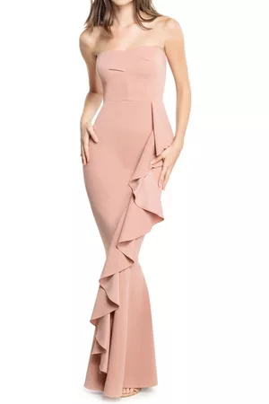 Dress The Population Paris Ruffle Strapless Mermaid Gown in Blush at Nordstrom