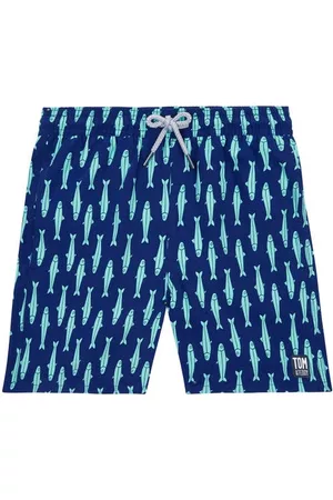 Tom & Teddy Kids' Fish Print Swim Trunks in Ink And at Nordstrom