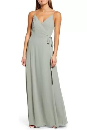 WAYF The Angelina Slit Wrap Gown in Sage at Nordstrom
